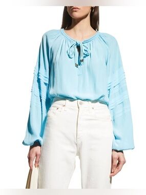 Ramy Brook Reggie Pleated Tie Neck Top
